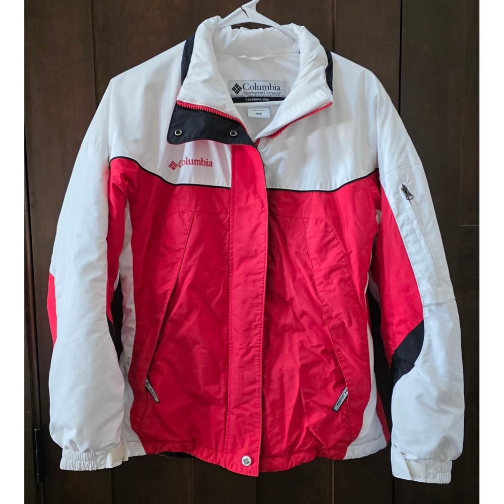Columbia Womens Red White Colorblock Ski Jacket Fleece Lined XL5843 Small